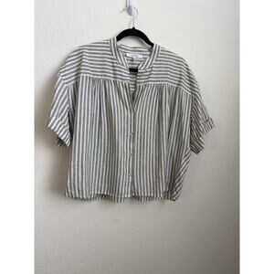 FRAME V-Neck button down gray striped Top Linen/cotton blend Large